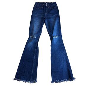 YMI Women's Flared Jeans Denim distressed Fringe Hem